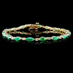 14K 5ct Emerald and .25ct Diamond Bracelet