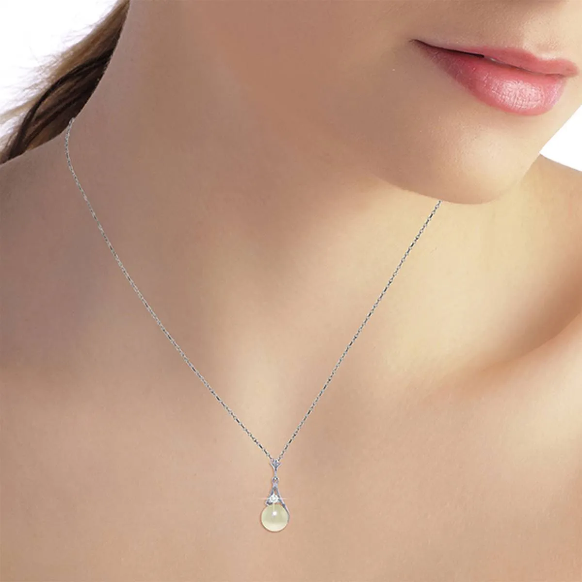 2.03 Carat 14K Solid White Gold Necklace Diamond Pearl