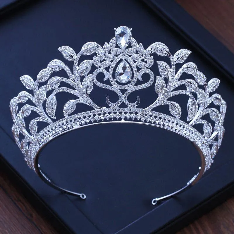 Baroque Vintage Silver or Gold Crystal Flowers Beads Tiaras