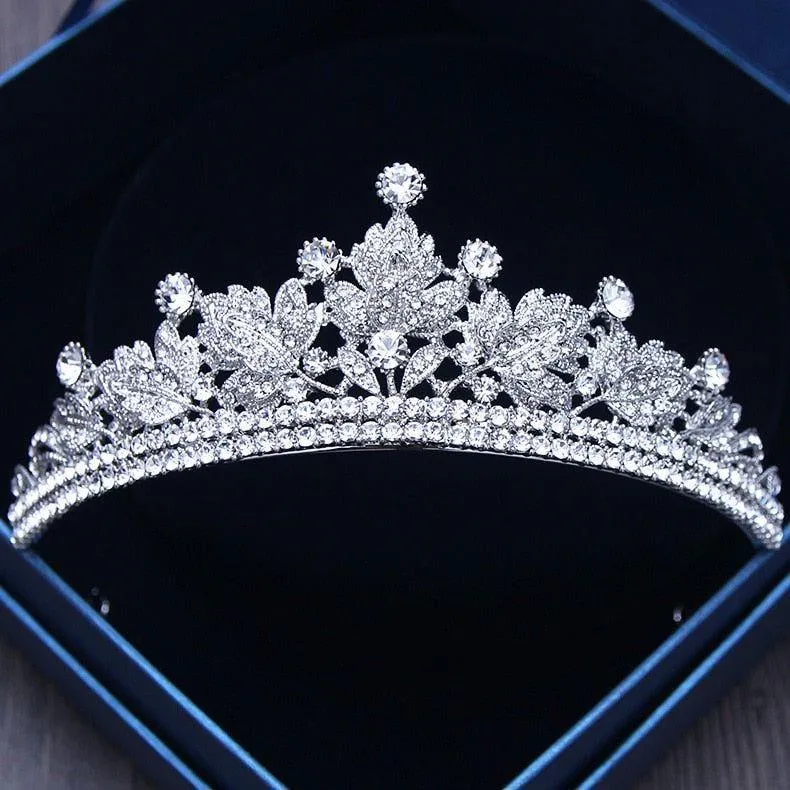 Baroque Vintage Silver or Gold Crystal Flowers Beads Tiaras