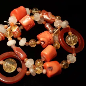 Carnelian, Coral, Citrine, Rose Quartz, Silver Necklace