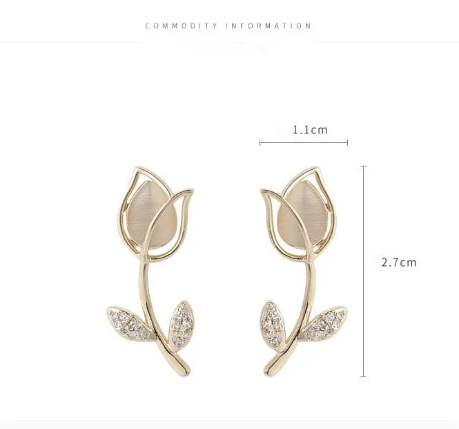 Elegant Natural Opal Tulip Earrings