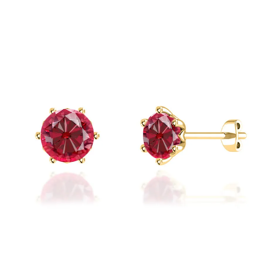 ELOISE - Round Ruby 18k Yellow Gold Lotus Leaf Stud Earrings