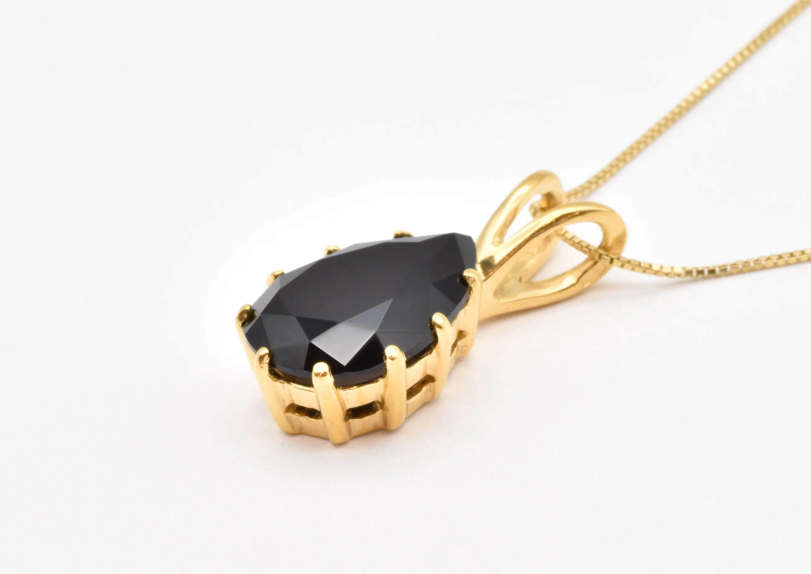 Gold Teardrop Pendant - Natural Onyx Necklace, Large Statement Pendant