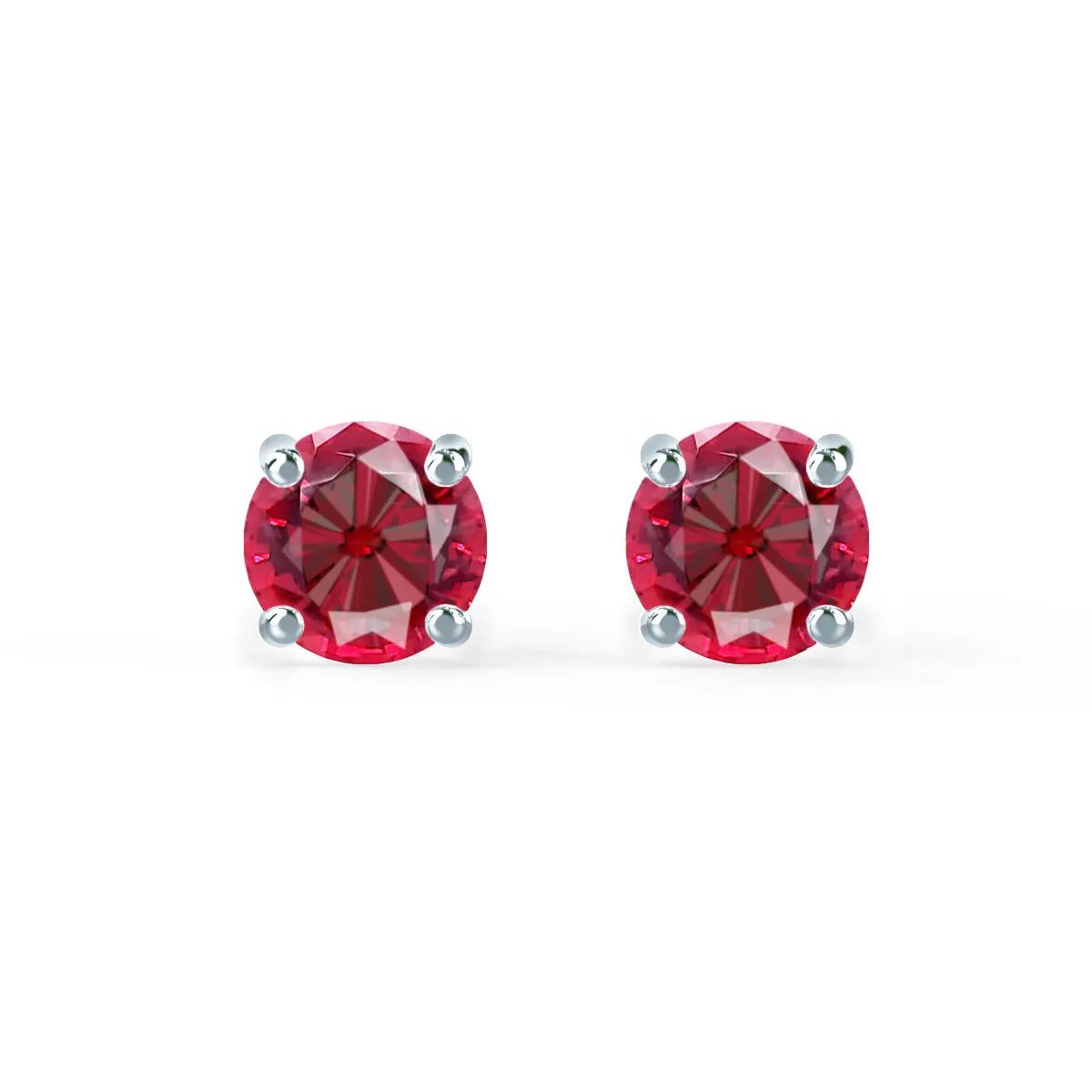 SENA - Round Ruby 18k White Gold Stud Earrings