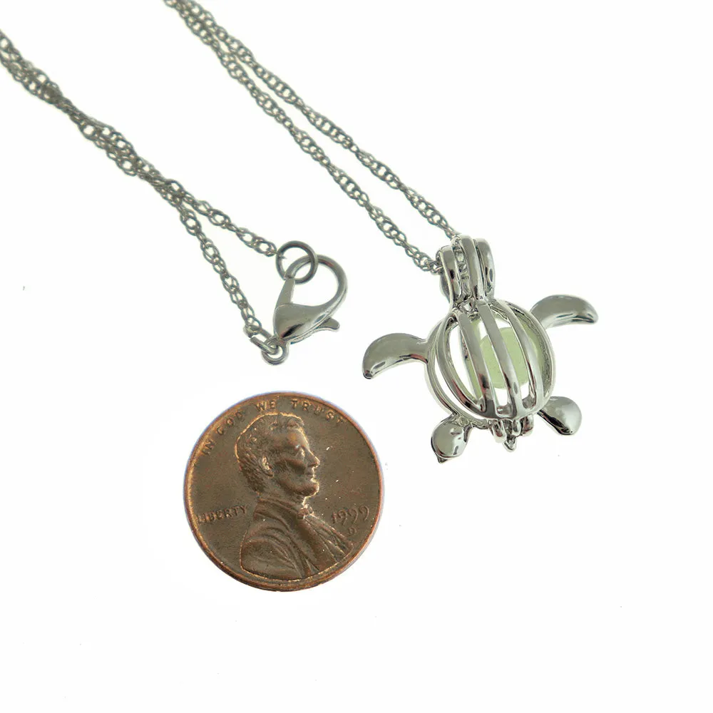 Silver Tone Cable Chain Necklace 18" With Glow In The Dark Turtle Locket - 1.6mm - 1 Piece - Z076