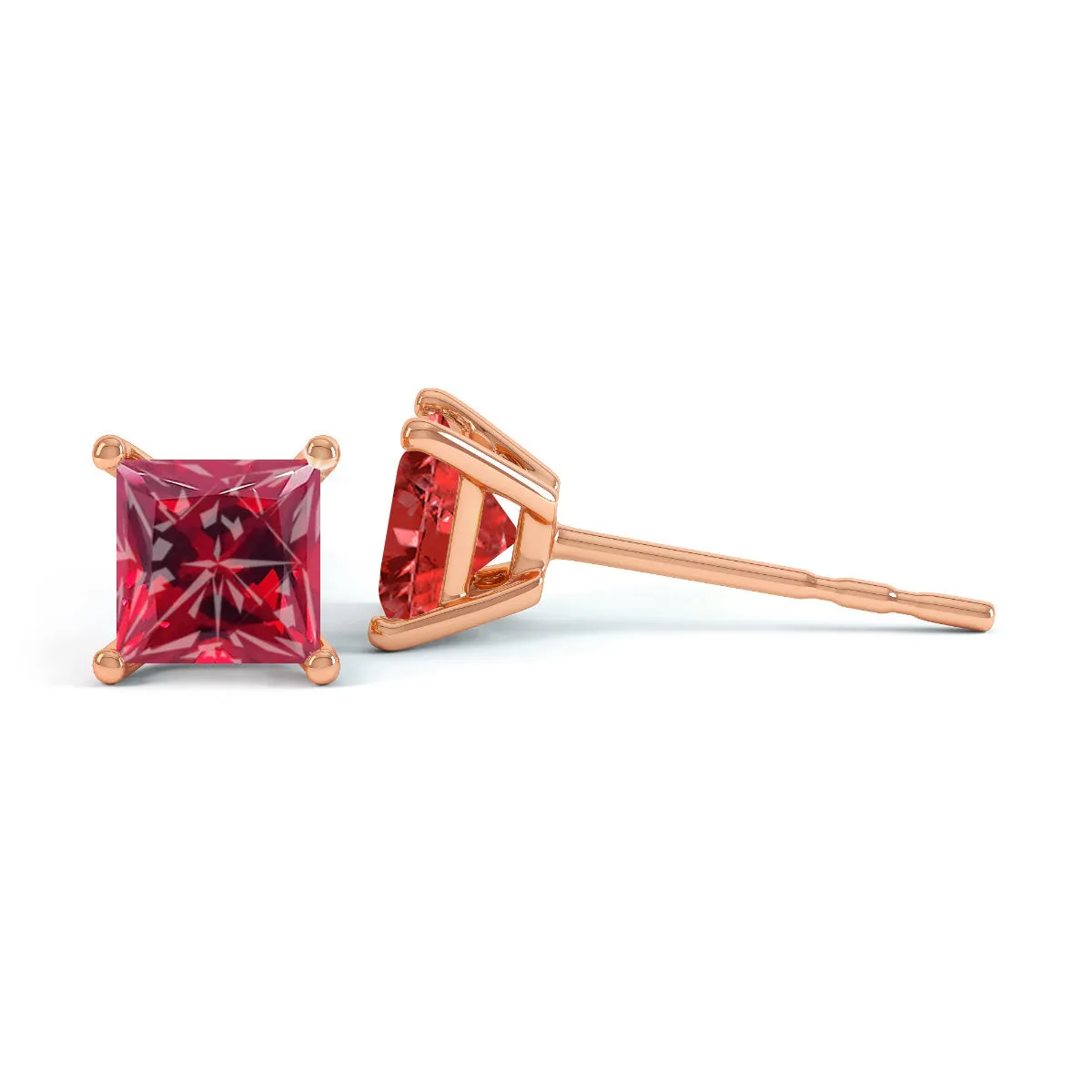 VALENTIA - Princess Ruby 18k Rose Gold Stud Earrings
