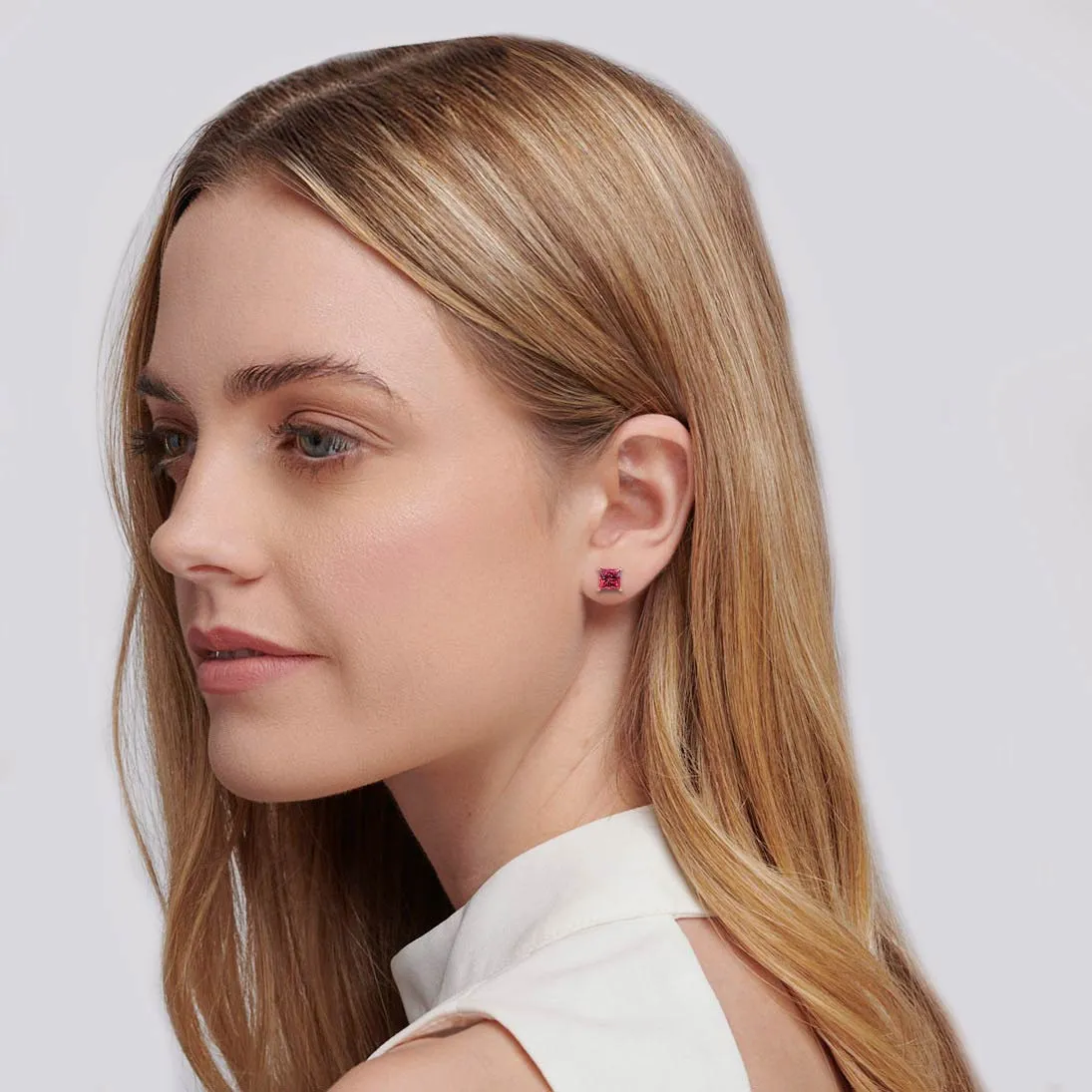 VALENTIA - Princess Ruby 18k Rose Gold Stud Earrings