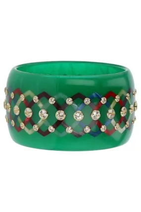 White Topaz Green Bakelite Bangle