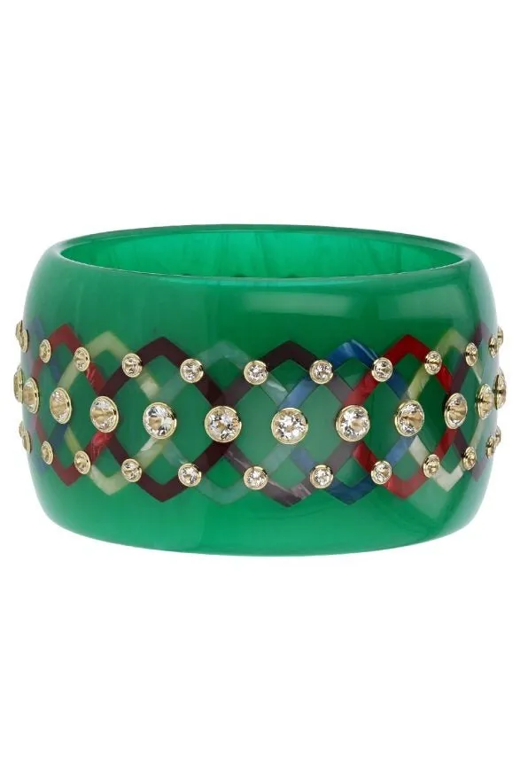 White Topaz Green Bakelite Bangle